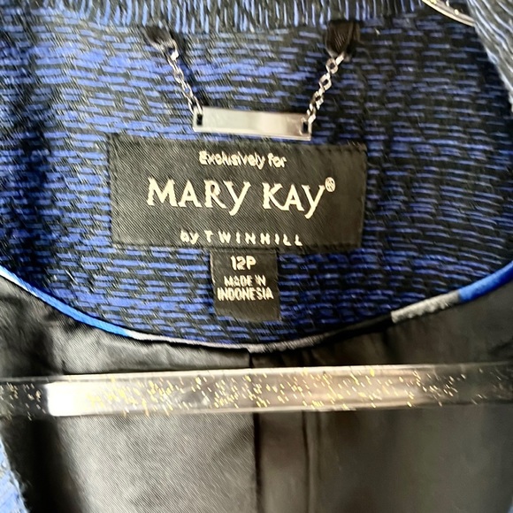 MARY KAY | 💙🖤 Midnight Blue & Black Striped Pattern 3/4 Sleeves Blazer Jacket - Picture 5 of 9